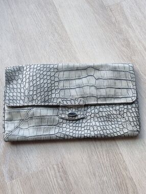 Warehouse Cream Croc-Embossed Foldover Clutch